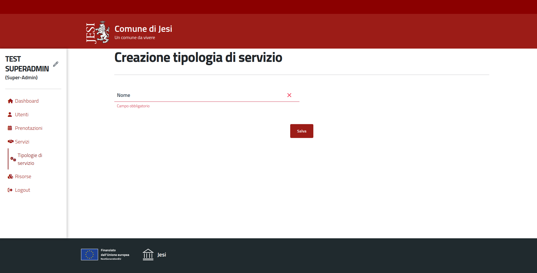 Creazione tipologia di servizio