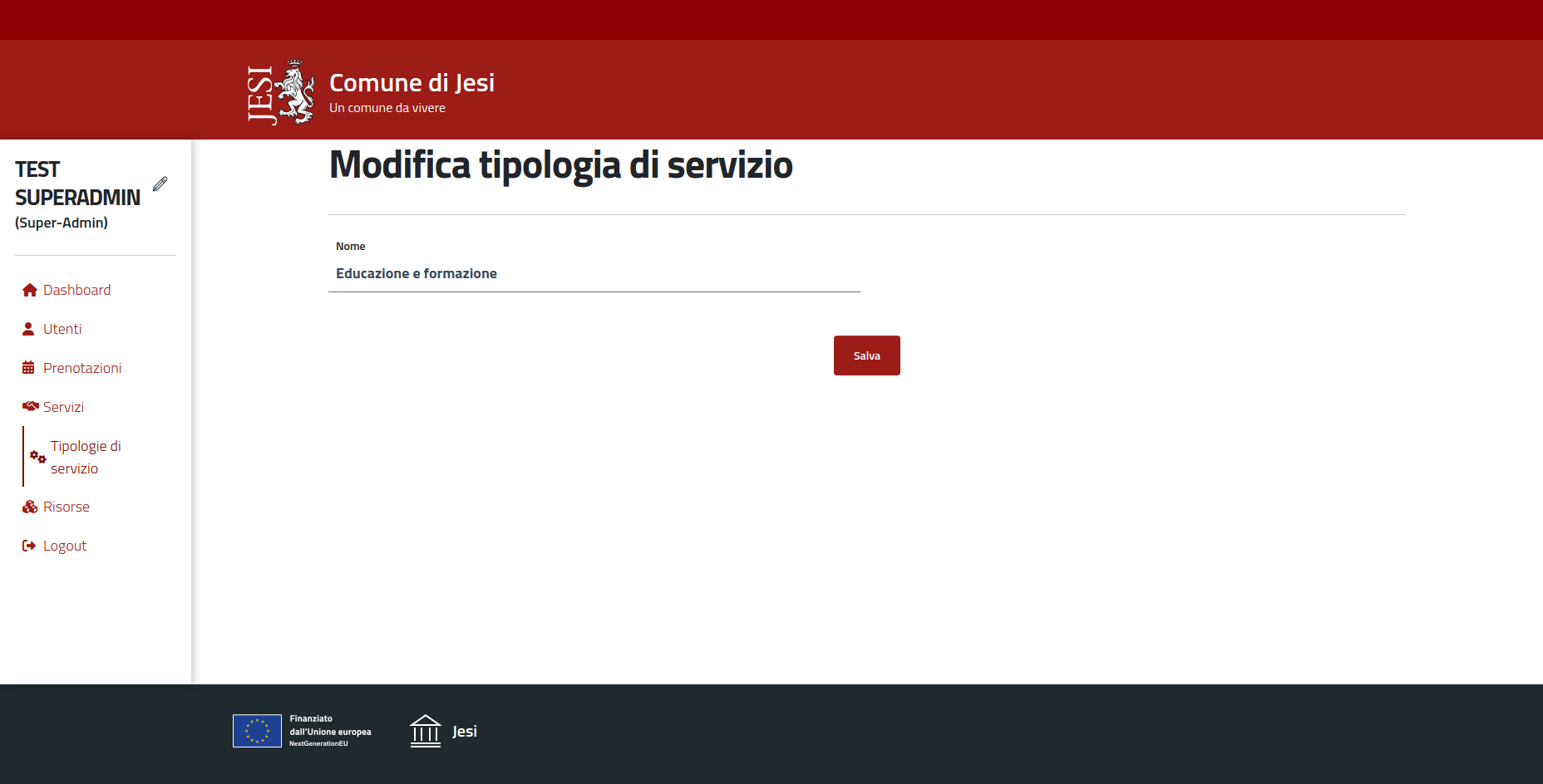 Modifica tipologia di servizio